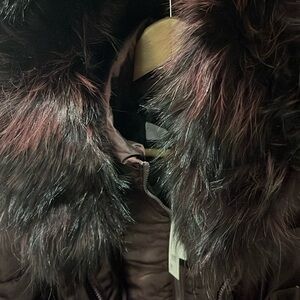 TAHARI
Real Fur-Trim Hooded Down Coat, Burgundy